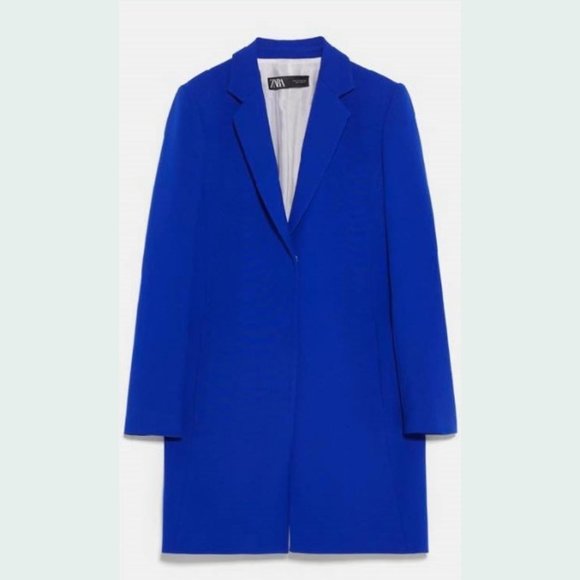 Zara Jackets & Blazers - NWT Zara Lapel Collar Long Frock Coat Blazer Cobalt Navy Blue Snap Front Small